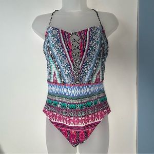 Reaction Kenneth‎ Cole Multicolor Paisley Stripes 1PC Swimsuit Large